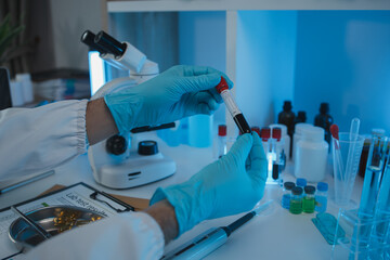 Wall Mural - working atmosphere in the laboratory, chemistry and science specialist working in a lab with various