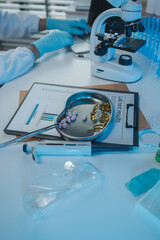 Wall Mural - a scientist is testing various pills in order to improve their quality an effectiveness in the labor