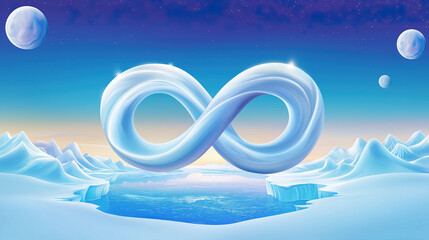 Sticker - An illustration of a giant infinity symbol in beautiful glacier, on the surface of the sea