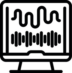 Sticker - Simple bold line icon of a computer monitor displaying a sound waveform