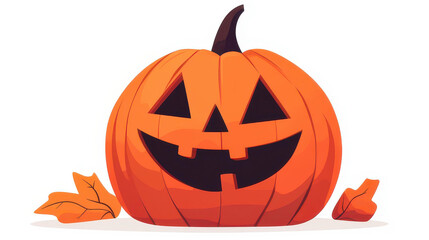 Poster - Bright and cheerful pumpkin cartoon with a carved smile, featuring bold colors and smooth lines on a clean white backdrop.