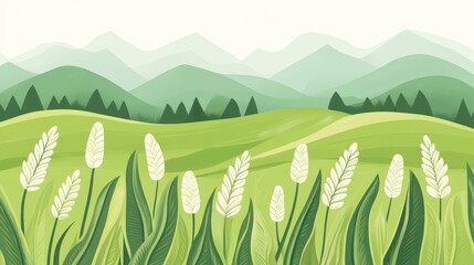 Poster - A seamless vector pattern featuring vibrant green fields, perfect for modern designs with an agricultural theme.