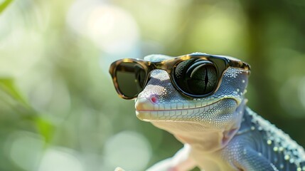 Wall Mural - A slightly enlarged, high-definition image of a frog wearing a pair of glasses. 