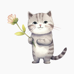 Sticker - Cute cat holding flower