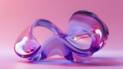 Poster - abstract glass sculpture with purple and pink gradient on pink background. futuristic art object ill