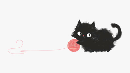 Poster - Cute black cat playing yarn