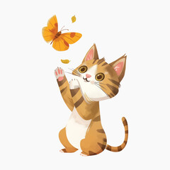 Poster - Cute kitten playing with butterfly