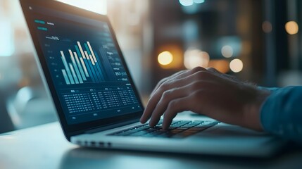 Leinwandbilder - Businessman Analyzing Financial Data and Growth Chart on Laptop Computer for Business Planning and Strategy