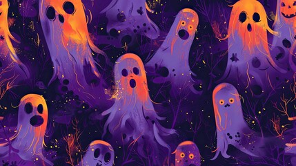 Wall Mural - Purple and Orange Ghosts in a Dark Forest