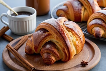 Wall Mural - Irresistible Cinnamon Sugar Croissants Perfect for a Cozy Breakfast Treat