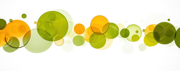 Poster - A series of green and yellow circles are arranged in a line. The circles are of varying sizes and are spaced out evenly. The overall effect is one of movement and energy