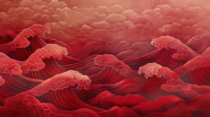 Wall Mural - Red and Gold Abstract Waves