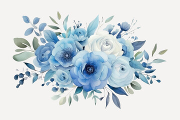 Canvas Print - Elegant blue floral watercolor bouquet