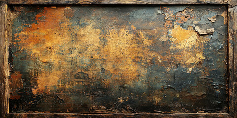 Wall Mural - Close-up of a weathered wooden surface, with a frame, revealing a history of time and wear.