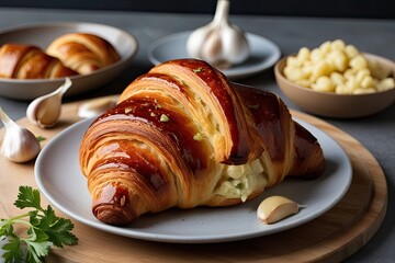 Canvas Print - Savory Garlic Croissant a Delightful Breakfast Pastry Experience