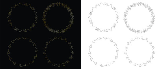 Poster - set of luxury ornament embellishment black and golden circle border vector illustration.