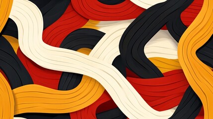 Poster - Fluid Strokes of Color: A vibrant abstract design featuring bold, flowing lines in a captivating interplay of red, black, yellow, and white. 