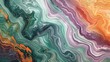 © Sinechana - 07240954 120. Captivating marble-textured painting with a palette of green, peach, orange, and purple, the colors blending and flowing together in intricate, wave-like patterns, creating a stunning