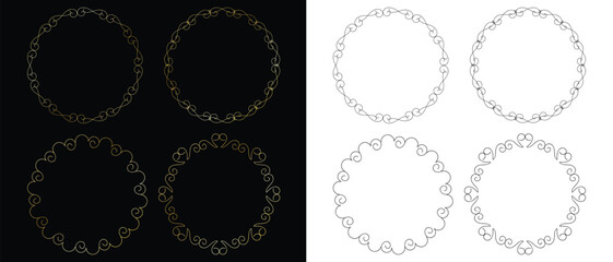 Poster - set of luxury ornament embellishment black and golden circle border art vector illustration.