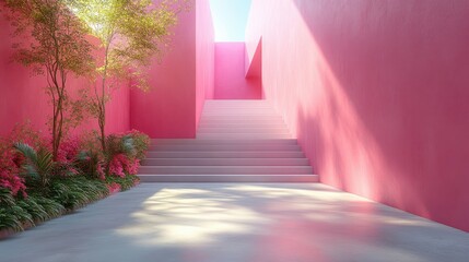 Leinwandbilder - 3D render of a minimal pink geometric background with a blank square shape.