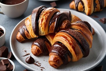 Wall Mural - Indulgent Chocolate Croissants Perfect for a Delicious Breakfast Treat