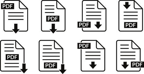 Poster - pdf file download symbols set, pdf document text, web format information, pdf file black icon set vector illustration.