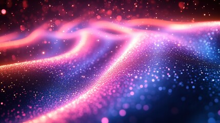 Canvas Print - 3D render neon background with ultraviolet vortex of glowing pink and blue lines and bokeh lights