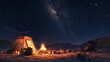 © sogap - wallpaper of comfortable camping site in the night of the dessert with constellation and the stars, anime style