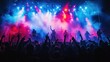 © chutikan - A dynamic shot of a full band giving an energetic music performance, colorful lights,