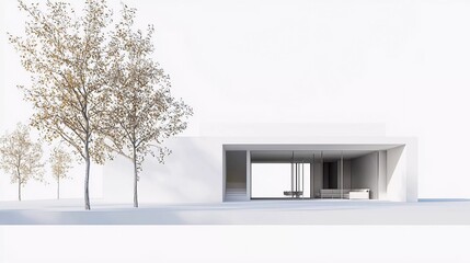 Wall Mural - 3D rendering illustration of modern minimalist house architecture with white background 