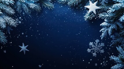 Wall Mural - blue christmas background with snowflakes, stars and empty space. copy space for your text. merry xm