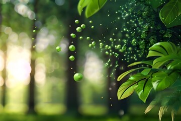 Green summer nature background. Flying particles. 4K Generative AI

