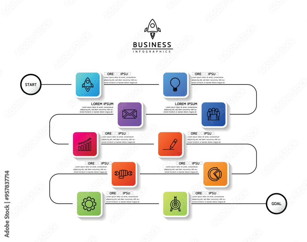 Vector infographic business presentation template connected with 10 ...