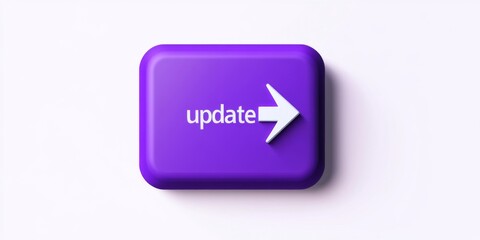 Flat Design Purple Button with 'Update' Text and Right Arrow on White Background