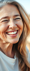 Canvas Print - Portrait of a smiling woman with a white t-shirt