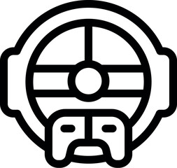 Poster - Simple bold outline icon representing a gamer wearing a virtual reality headset playing with a gamepad