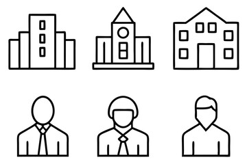 6 set difference corporate office icon silhouette vector,icon illustration on white background.