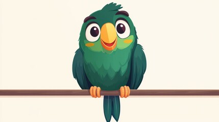 Sticker - A bright green bird perches on a branch, sporting a joyful expression, set against a simple white background.