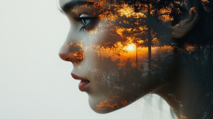 Poster - Double Exposure Portrait: Woman and Nature