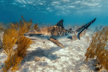 Poster - Tiger Shark Swimming Through Clear Blue Water