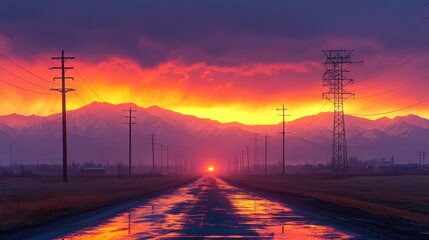 Poster - Sunset Over Mountain Road