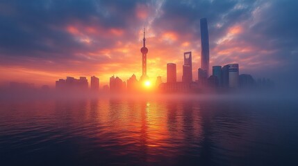 Wall Mural - Sunrise over Shanghai Skyline