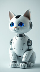 White robotic cat with blue eyes