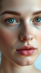 Poster - Close-up of a woman's face with blue eyes and full lips