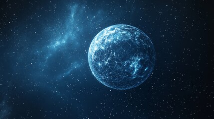 abstract image of a planet in space in the form of a starry sky or space, consisting of points, line
