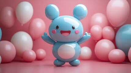 Wall Mural - 3D render of a funny inflatable cartoon character in a Halloween costume dancing on a pink background.