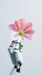 Sticker - Robotic Hand Holding a Pink Flower