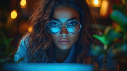 Wall Mural - Close-up Portrait of a Woman with Glasses