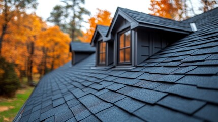 Wall Mural - Rooftop view in autumn, with fall foliage in the background