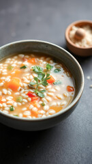 Canvas Print - Bowl of Vegetable Soup with White Beans and Parsley